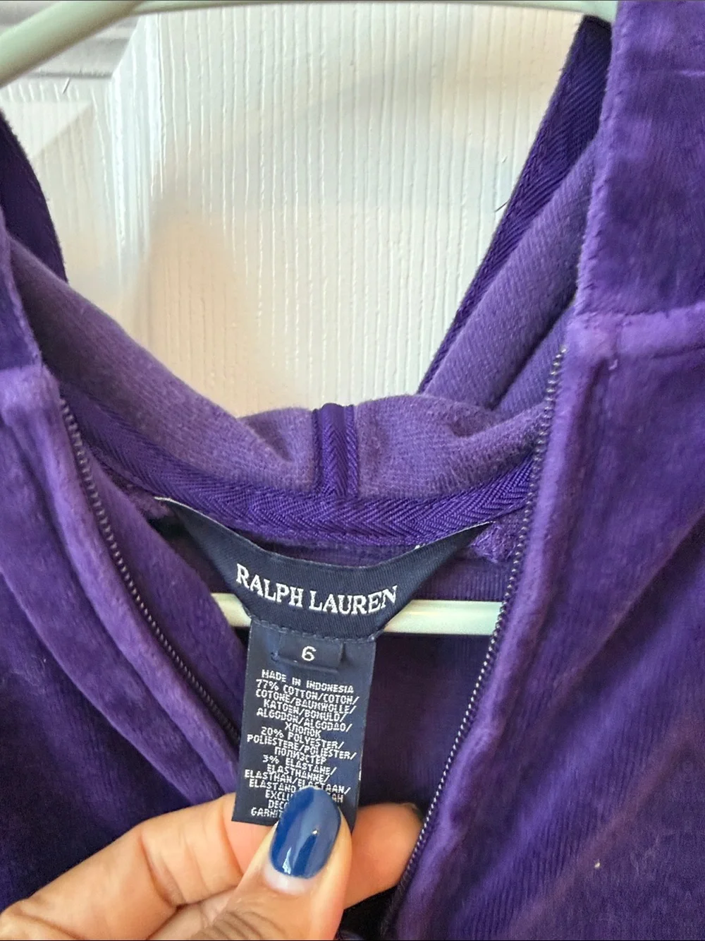 Ralph Lauren Kids Purple Velour Zip-Up Hoodie with Bow Trim